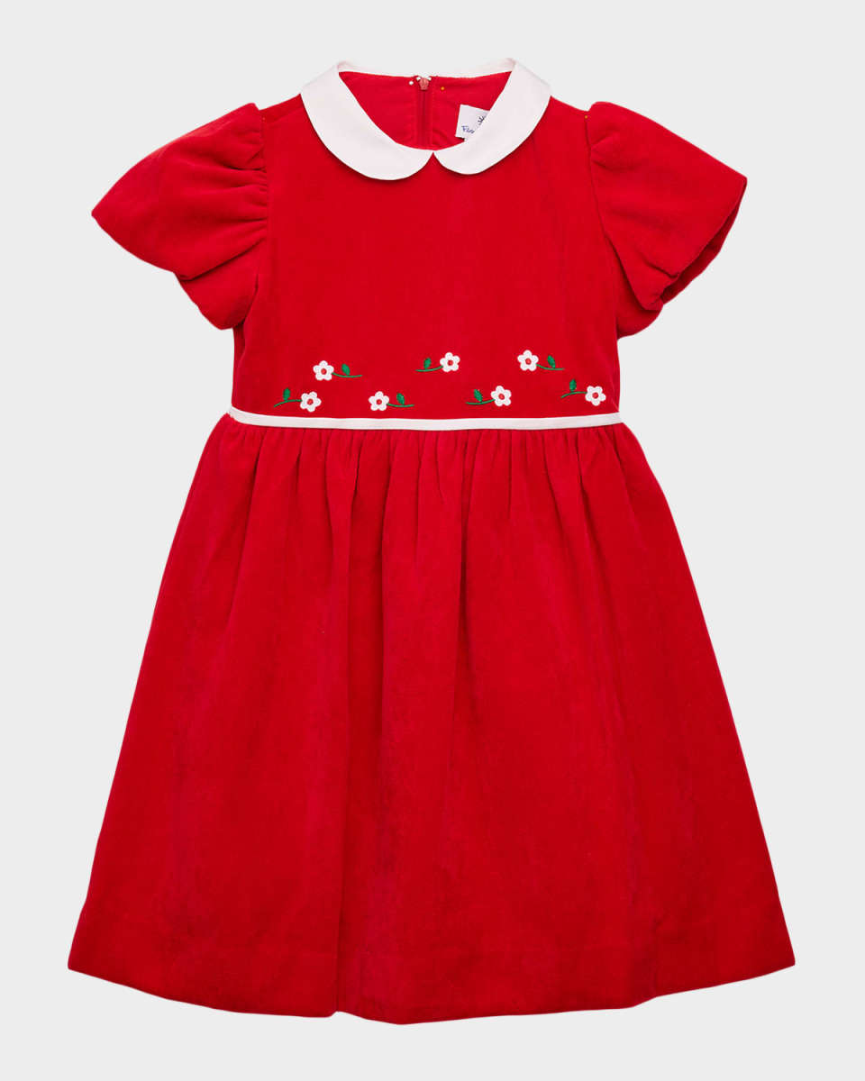 Girl's Velvet Waist Dress with Flowers, Size 2T-6